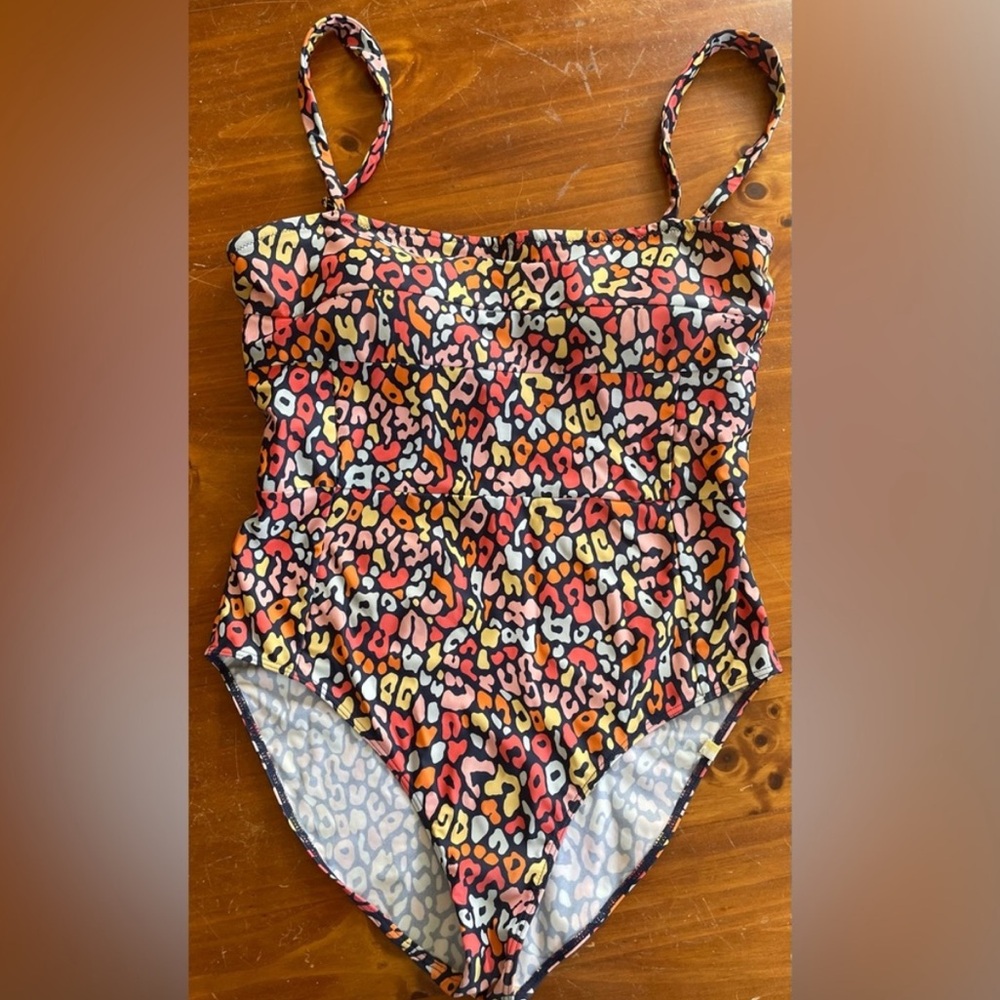 Summersalt Oasis Wide Strap One Piece Swimsuit Multicolor Leopard Print; size 12